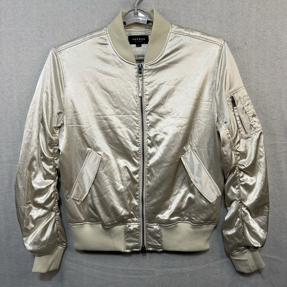 Pacsun Bomber Style Varsity White Cream Large Jacket‎ Lightweight NWT